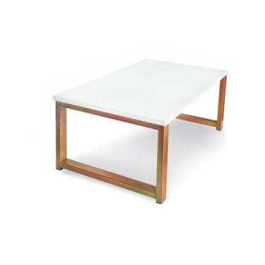 Imagem de Mesinha de Centro Industrial Decorativa - Pés de Ferro + Tampo MDF, Opções Branco, Preto ou Freijó, Ideal para Sala e Ambientes Domésticos (BRANCA COM DOURADO)