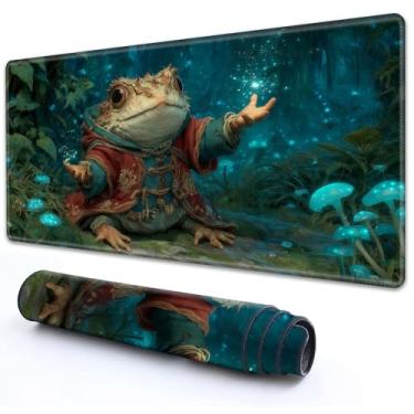 Imagem de RMJKXQZG Para MTG Playmat 61 cm x 35 cm com base de borracha de alta elasticidade sola de borracha antiderrapante impressão HD para tapete TCG Magic Playmats MTG Game Mat, fofo sapo verde sapo
