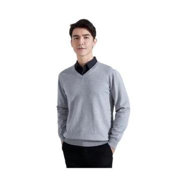 Imagem de Suéter De Malha Masculino Em Mistura De Cashmere E Algodão Com Decote 