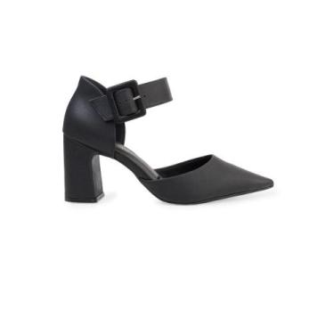 Imagem de Scarpin Bebecê Salto Alto Bloco Tira com Fivela, Preto, 37