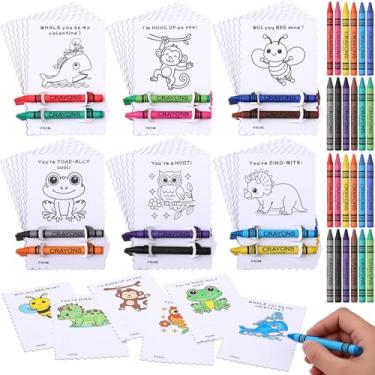 Imagem de Geyoga 36 conjuntos de presentes de dia dos namorados para crianças cartões de colorir a granel com 12 giz de cera de cor e bolsas transparentes, cartões de colorir para dia dos namorados, escola