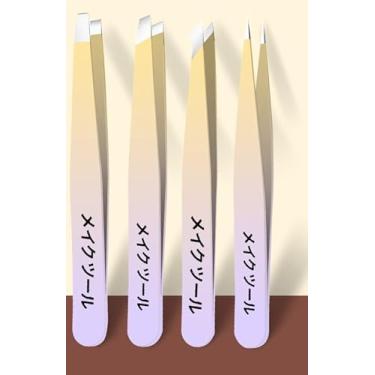 Imagem de Conjunto de 4 pinças para sobrancelhas e sobrancelhas pontiagudas para sobrancelhas, pelos faciais, cabelos encravados, lascas, removedor de cravos e carrapatos, roxo gradiente