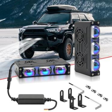 Imagem de GSRECY Faróis de LED dianteiros para caminhão, motocicleta, branco/âmbar, 45 W, super brilhante, farol de neblina, lâmpada auxiliar de farol de neblina para off-road SUV, ATV, motocicleta, UTV, trator