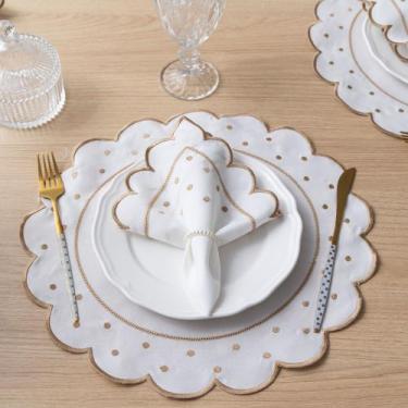 Imagem de Kit 12 Pçs 6 Lugares Mesa Posta Sousplat Jogo Americano Poá Bordado Co