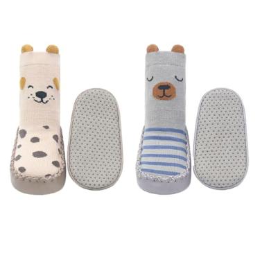 Imagem de BEHELE Pantufa antiderrapante para bebês e meninas para meninos e meninas, 2 pares, Estilo 2, 12-18 meses