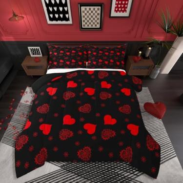 Imagem de Erosebridal Jogo de cama Queen com amor romântico, estampa paisley, coração, amor, para meninas e mulheres, para quarto de casal, edredom vermelho e preto para todas as estações