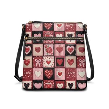 Imagem de HUGS IDEA Bolsa transversal de couro para mulheres e homens, bolsa de ombro grande para celular, Corações rosa vermelho