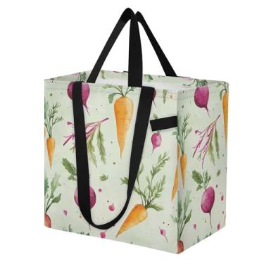 Imagem de SEHANY Sacolas de compras reutilizáveis de vegetais em aquarela com alças reforçadas, bolsa de compras de lona dobrável à prova d'água de grande capacidade para viagem, cozinha, praia