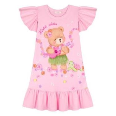 Imagem de Vestido Curto Infantil Alecrim Ursinha Aloha Kukiê Rosa-Feminino