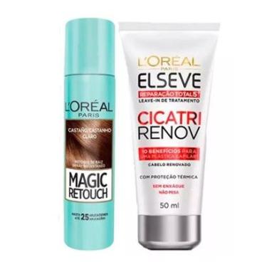 Imagem de Kit L'Oréal Paris Magic Retouch + Cicatri Renov Kit Leave-In + Corretivo Capilar Castanho Claro-Unissex