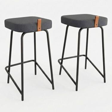 Imagem de Kit 02 Banquetas Médias Para Cozinha Vik Estofada Linho Grafite - Desk Design