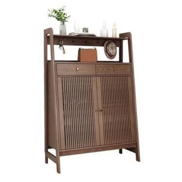 Imagem de Organizador de sapatos armário de armazenamento de sapatos com 2 portas e 2 gavetas, moderno armário de sapatos de madeira maciça, prateleiras ajustáveis, sapateira independente para armário de