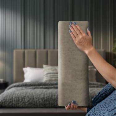 Imagem de Cabeceira de Cama em L Estofada Autoadesiva 45x20cm, Painel Modular para Solteiro Casal Queen King(BEGE,17)