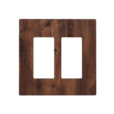 Imagem de Capa de interruptor de luz rústica marrom grão de madeira vintage 2 gangues duplo balancim placa de parede decorativa placa de interruptor elétrico placa frontal para banheiro cozinha decoração de