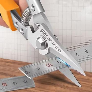 Imagem de Tesouras industriais profissionais de aço inoxidável, cabo ergonômico, corte de folha de metal, cortadores de estanho para reparos de oficina HVAC, prata