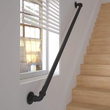Imagem de Kit de suporte de corrimão de escada de parede para escadas internas e externas, trilhos de corrimão para degraus, trilhos internos externos, 60 cm de comprimento