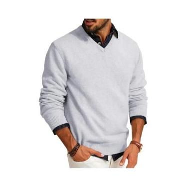 Imagem de Suéter Masculino Slim Fit De Lã Com Decote Em V, Leve, Manga Longa, Ca