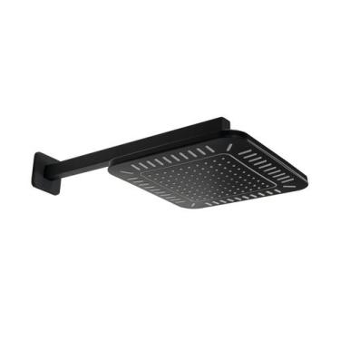 Imagem de Ducha ABS Quadrada 21 cm Preto Fosco c/ Cano de Parede - AMG Metais