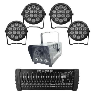 Imagem de Kit 4 Par Led Slim + Máquina De Fumaça 600W + Mesa Dmx 384