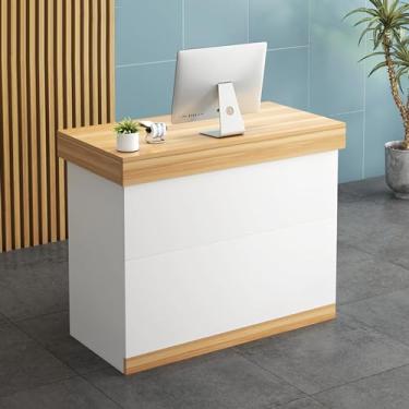 Imagem de Balcão de recepção, suporte de caixa registradora, mesa de loja, mesa de recepção moderna, balcão de caixa de varejo, para salão de beleza, spas e lobby para loja de roupas/salão de beleza (nogueira