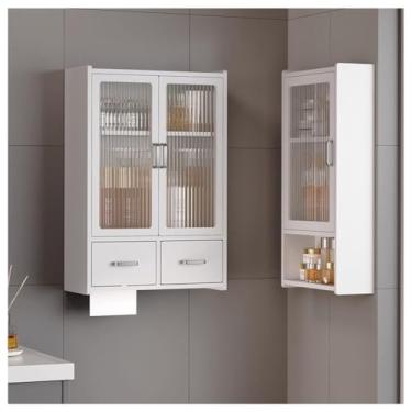 Imagem de Armário de parede de banheiro de metal, armário de remédios de porta de vidro, armazenamento montado na parede com economia de espaço para sala de estar, quarto e sala de jantar, sobre vaso sanitário