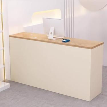 Imagem de Mesa de recepção, balcão de varejo com gavetas, balcão de recepção simples, balcão de recepção, mesa de computador de escritório com grande armário de armazenamento, fácil de montar na recepção da
