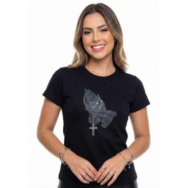 Imagem de Camiseta Babylook Feminina Santo Rosário Terço Católico, Preto, GG