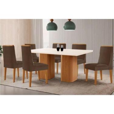 Imagem de Sala Jantar Mesa Maldivas Tampo c/ Vidro Curvo 180cm+6 Cadeiras Dakota