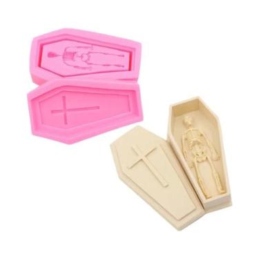 Imagem de Molde De Bolo 3D De Halloween Em Formato De Caixão Com Ossos De Fantas
