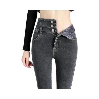 Imagem de Calças Jeans Femininas De Cintura Alta Térmicas De Inverno Em Veludo G
