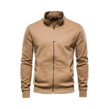 Imagem de Jaqueta Cardigã Esportiva Casual Masculina Com Zíper Em Mistura De Alg