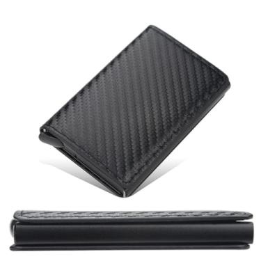 Imagem de Carteira Masculina Compacta com Proteção Antifurto, Porta Cartões com Ejeção Automática, Design Fibra de Carbono, Preta, Slim