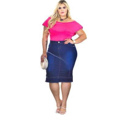 Imagem de Saias Jeans Evangelicas Moda Femininas plus size - Erase, Azul, 52