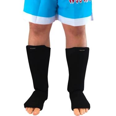 Imagem de Caneleira Kaemy Muay Thai Par Com Protetor Preto M