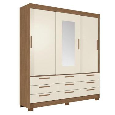 Imagem de Guarda Roupa Casal 3 portas de correr 9 gavetas Morretes com espelho Jatobá Areia - Santos Andirá