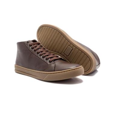 Imagem de Tênis Bota Masculino Casual em Couro Legítimo Cano Médio Sapatênis Confortável Premium para Trabalho e Dia a Dia Sola Baixa