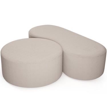 Imagem de Kit Puff Redondo Lola E Puff Recamier Orgânico Orbit W01 Bouclê Creme - Lyam Decor