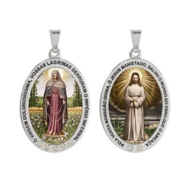 Imagem de Medalha de Nossa Senhora das Lágrimas e Jesus Manietado 4 cm AR274 - A