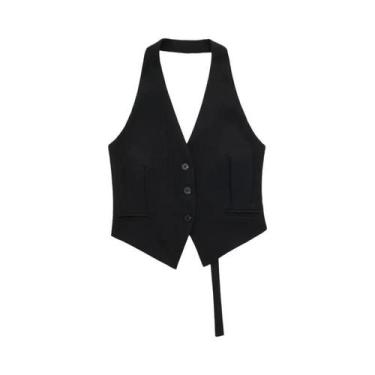 Imagem de Colete Cropped Sem Mangas Preto E Branco Para Mulheres, Top De Moda Ha