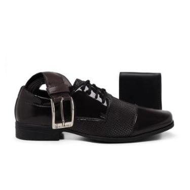 Imagem de Kit Sapato Social Masculino Bico Quadrado Confort Leve Macio Dia Dia+Carteira+Cinto-Masculino