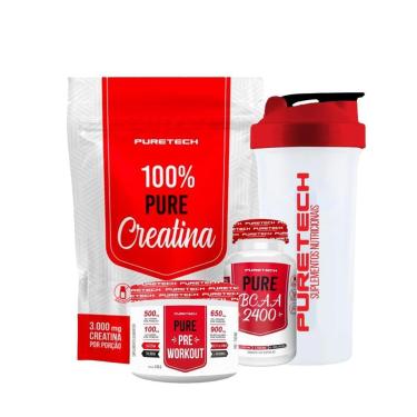 Imagem de Kit PréTreino 100g+Creatina 500g+Bcaa 120Cps+Coquet PURETECH-Unissex