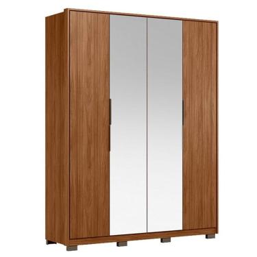 Imagem de Guarda Roupa Casal Attore D43012kpe 4 Portas Nogueira Touch Com Espelho E Pés Demóbile - Demartêz