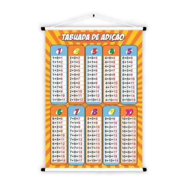 Imagem de Banner Educativo em Lona Tabuada de Adição Laranja e Amarelo 70x55cm -