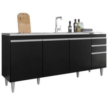 Imagem de Balcão de Pia para Cozinha 180 cm 4 Portas Athena Preto - Maderatto, P