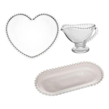Imagem de Kit Em Cristal Pearl Transparente Prato, Molheira E Travessa - Wolff