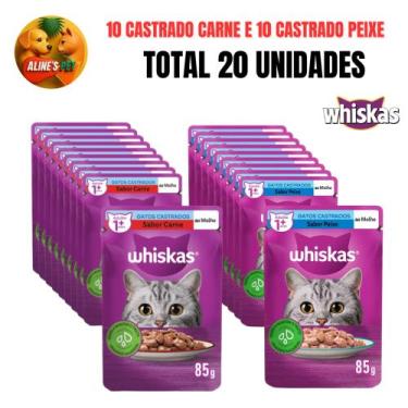 Imagem de Whiskas sachês castrado 10 carne/10 peixe 85g kit 20 un - s/ marca