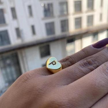 Imagem de Dedeira de Ouro 24K Letra em Zircônia Colorida Anel Feminino Banhado -