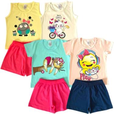 Imagem de 4 Conjuntos De Verão Roupa Infantil Menina Camiseta Shorts - TGS Confe
