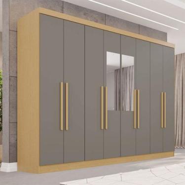 Imagem de Guarda-Roupa Casal Pinheiro 8 Portas 4 Gavetas com Espelho Jequitibá/G