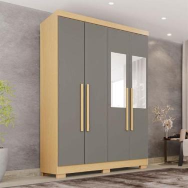 Imagem de Guarda-Roupa Solteiro Pinheiro 4 Portas 2 Gavetas com Pés e Espelho Je